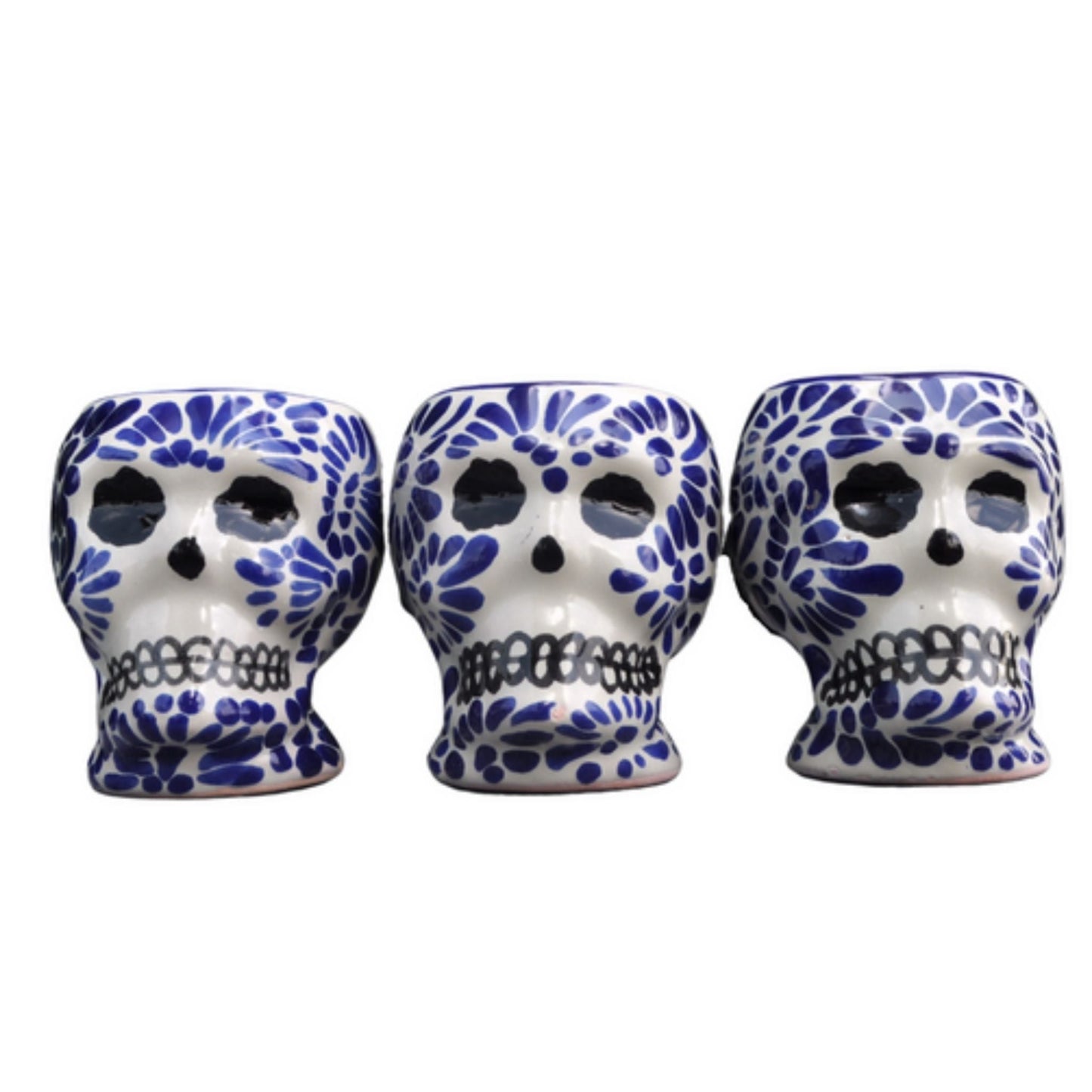 Juego de 3 Caballitos de 2oz (59ml) de Talavera en forma de Calavera Sin Base