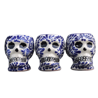 Juego de 3 Caballitos de 2oz (59ml) de Talavera en forma de Calavera Sin Base