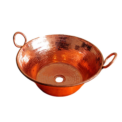 Lavabo de Cobre Martillado de 35cm/13.7in de Diametero en Forma de , Ovalin de Cobre