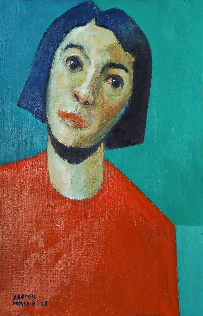 Rostro de joven, pintura al óleo sobre papel