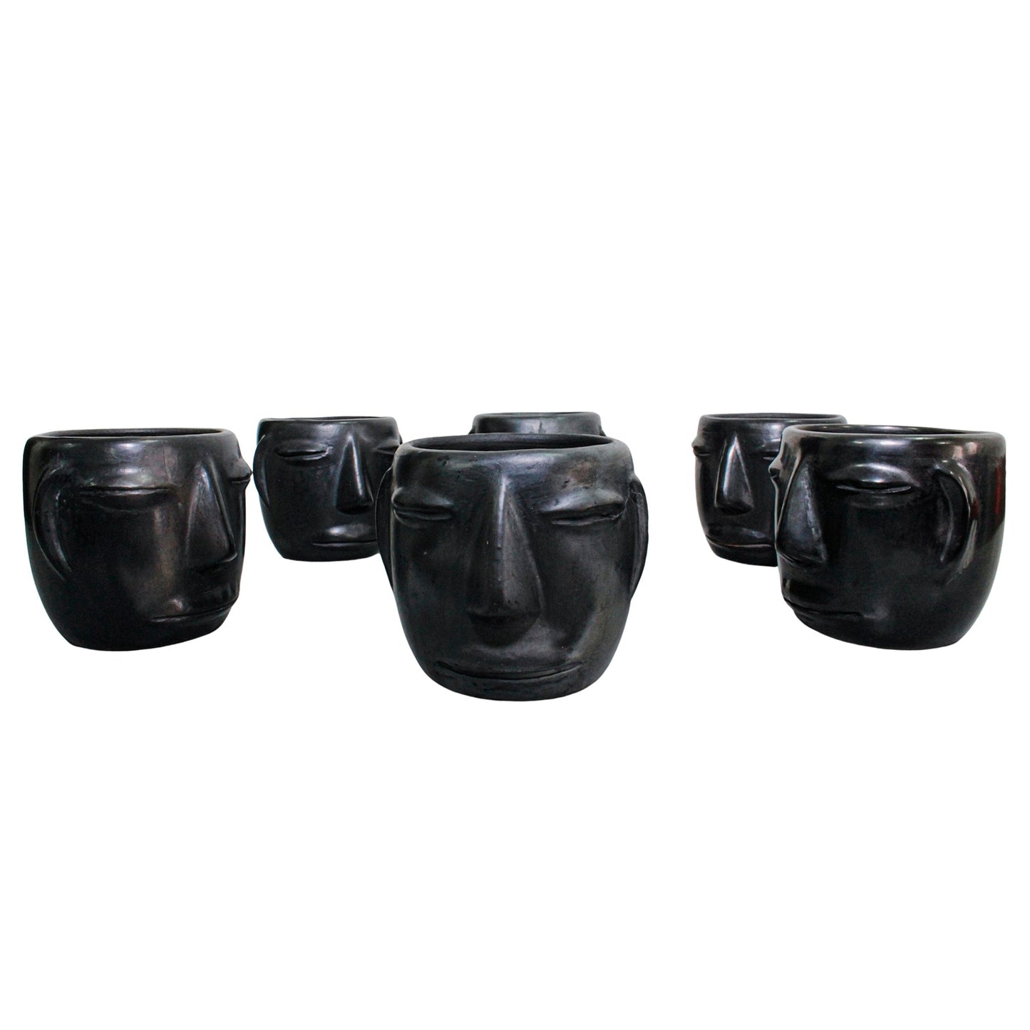 Juego de 6 vasos con cara de barro negro 250ml (8.4oz)