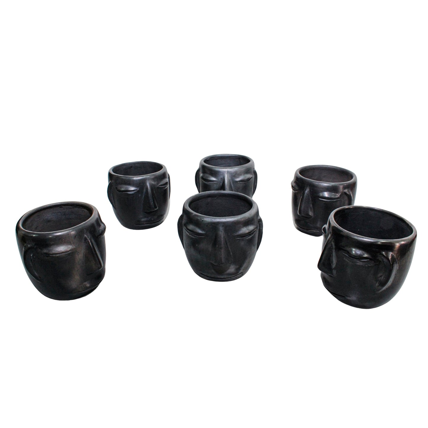 Juego de 6 vasos con cara de barro negro 250ml (8.4oz)