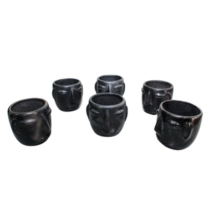 Juego de 6 vasos con cara de barro negro 250ml (8.4oz)