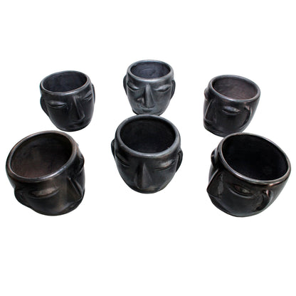 Juego de 6 vasos con cara de barro negro 250ml (8.4oz)