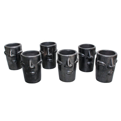 Juego de 6 vasos con cara alargada de Barro negro 250ml (8.4oz)