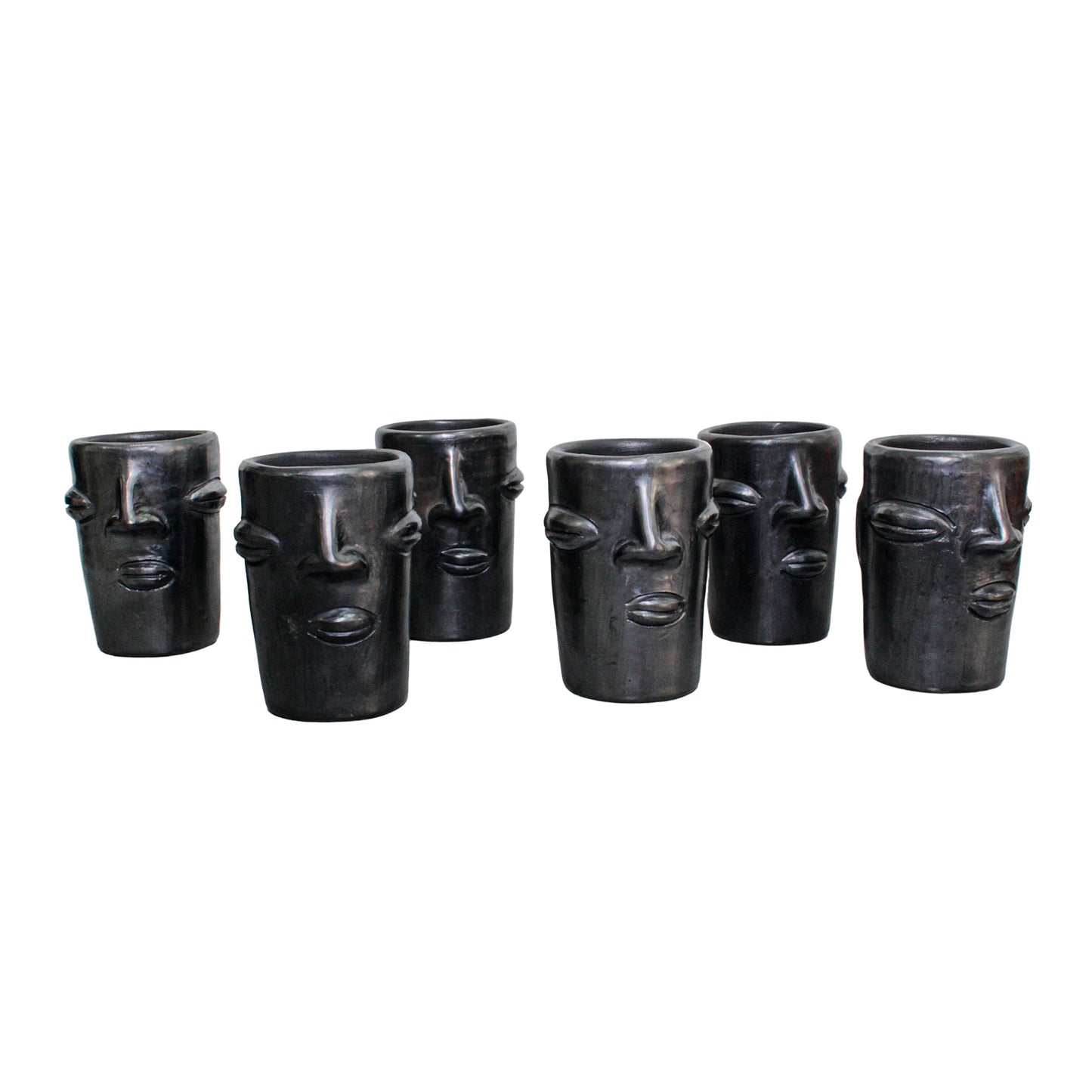 Juego de 6 vasos con cara alargada de Barro negro 250ml (8.4oz)