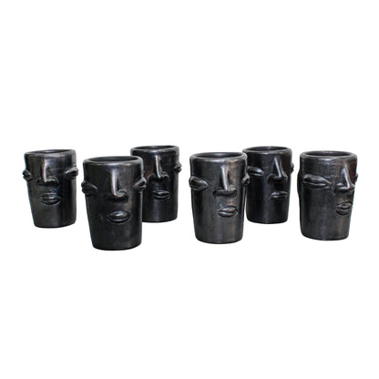 Juego de 6 vasos con cara alargada de Barro negro 250ml (8.4oz)