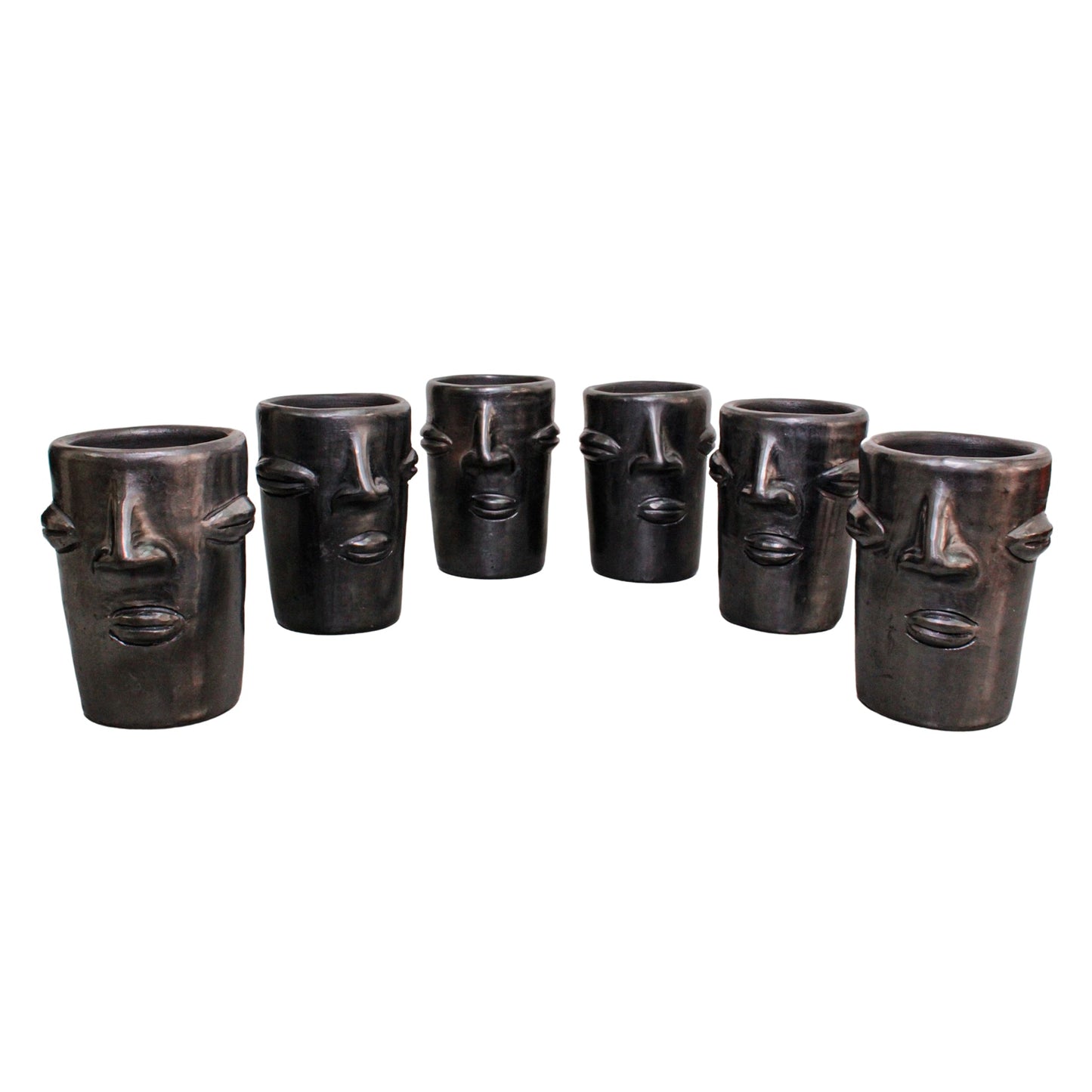 Juego de 6 vasos con cara alargada de Barro negro 250ml (8.4oz)
