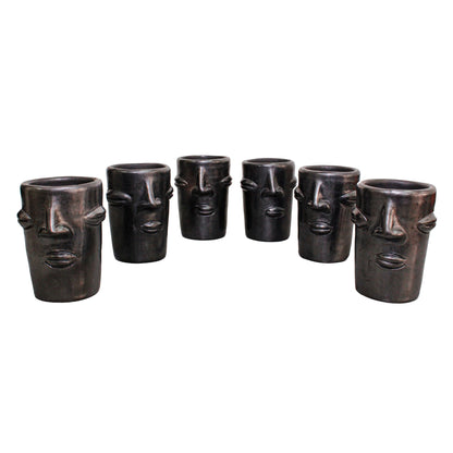 Juego de 6 vasos con cara alargada de Barro negro 250ml (8.4oz)