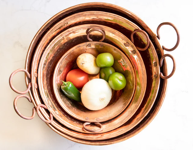 Hecho al ordenar Juego de Cazos de Cobre Martillado 2.5, 7 y 9L (84.5, 236.6, 304.3oz), Cazo para Carnitas