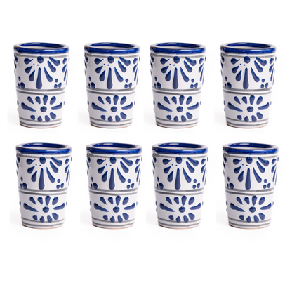 Hermoso Set de 8 Tequileros en Talavera Hechos a Mano 2 Oz