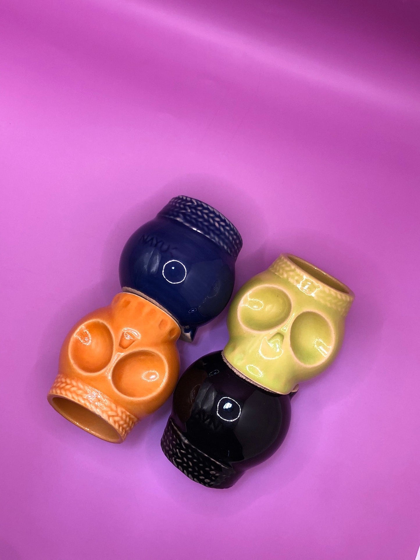 Set de 4 Vasos Mezcaleros/Tequileros en Forma de Calavera – Inspirados en el Folclore Mexicano