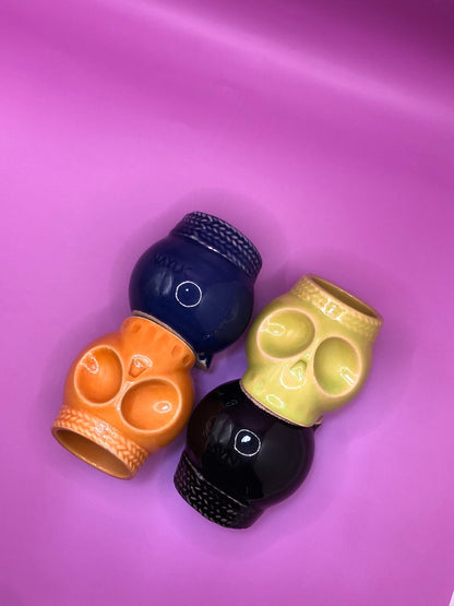 Set de 4 Vasos Mezcaleros/Tequileros en Forma de Calavera – Inspirados en el Folclore Mexicano