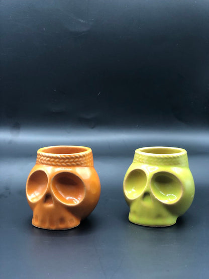 Set de 4 Vasos Mezcaleros/Tequileros en Forma de Calavera – Inspirados en el Folclore Mexicano