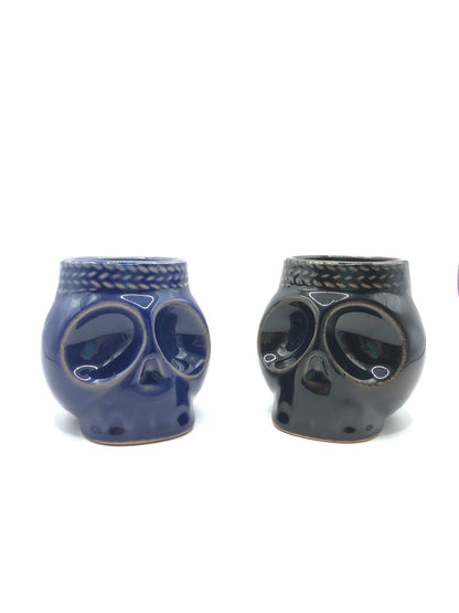 Set de 4 Vasos Mezcaleros/Tequileros en Forma de Calavera – Inspirados en el Folclore Mexicano