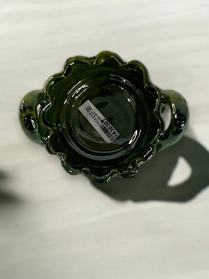 Tazón de Barro Vidriado Verde con Asas