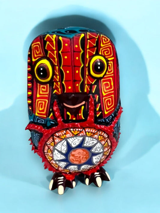 Alebrije de Búho con Mandala en Tonos Rojos y Amarillos