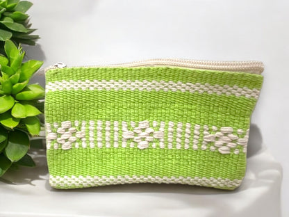 Monedero Tejido Verde y Blanco Artesanal