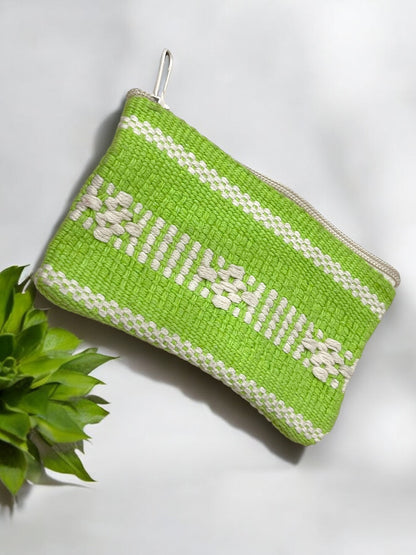 Monedero Tejido Verde y Blanco Artesanal