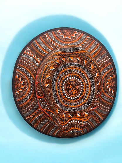 Sombrero Artesanal con Diseño Étnico en Naranja y Negro