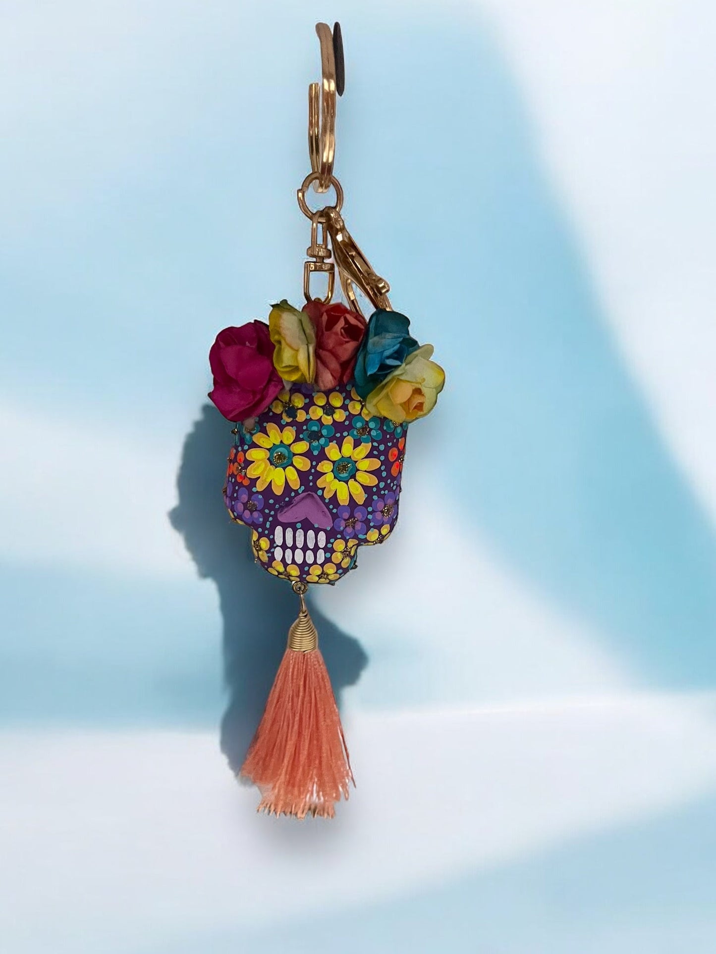 Llavero Artesanal de Calavera Floral