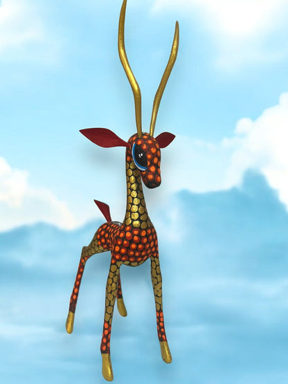 Alebrije Gacela con Diseño de Puntos Naranjas y Dorados