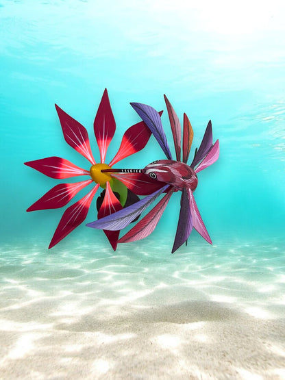 figura de madera de Colibrí con Flor Alebrije