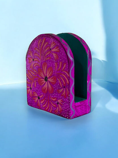 Porta-Servilletas Artesanal de Madera con Flores Rosas
