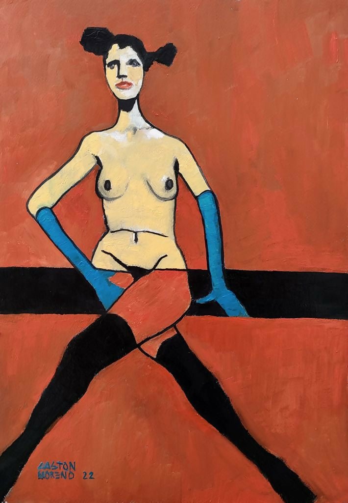 Desnuda con piernas cruzadas, pintura al óleo sobre papel
