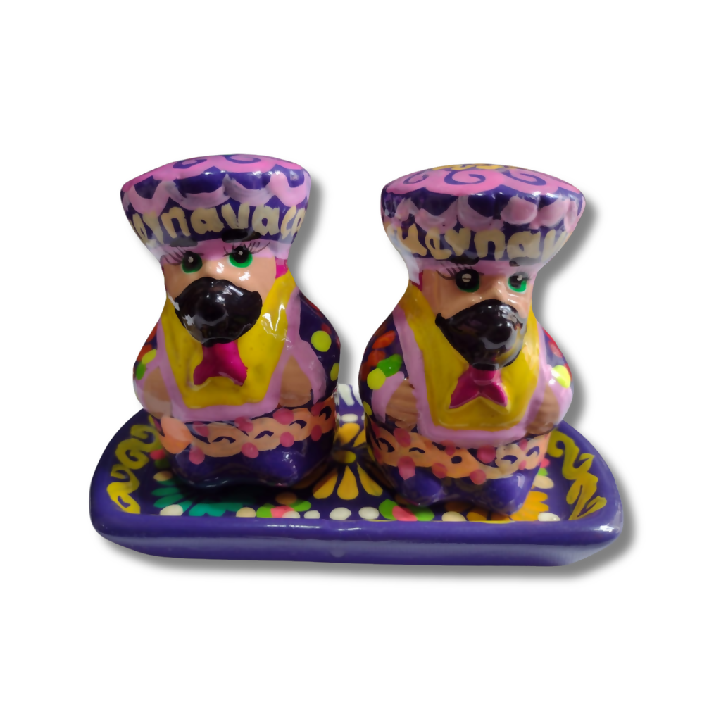 Set de Saleros y Pimentero Tradicionales con Personajes Mexicanos