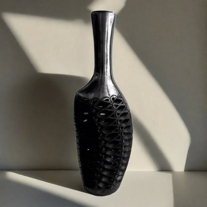 Hecho al Ordenar Hermosa maceta Alta de barro negro hecha a mano, arcilla negra de 25 x 11 cm