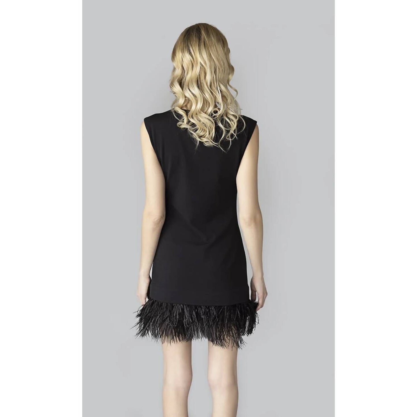 Vestido negro con plumas