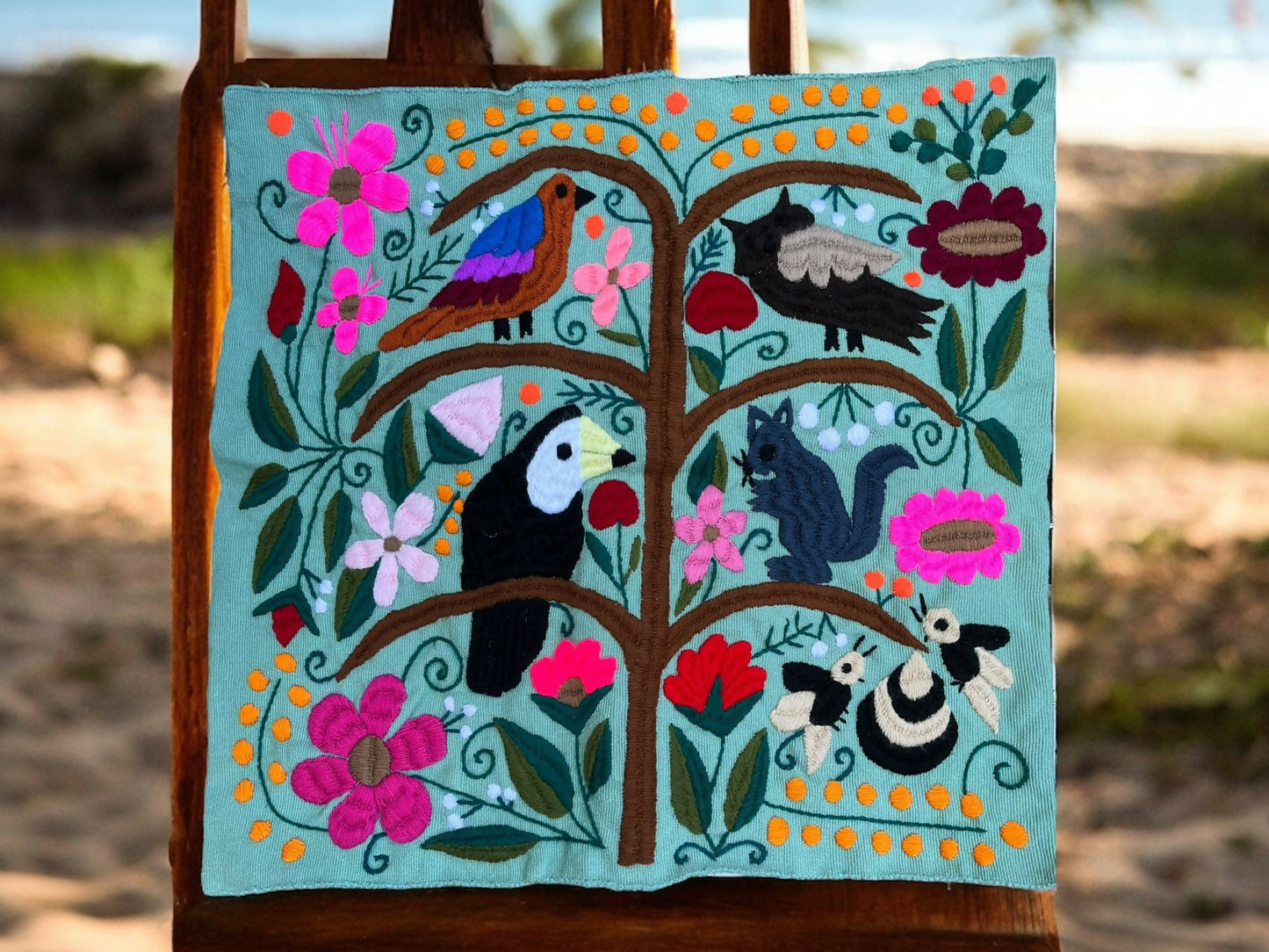 Funda De Cojin Artesanal Mexicano Bordado A Mano Chiapas