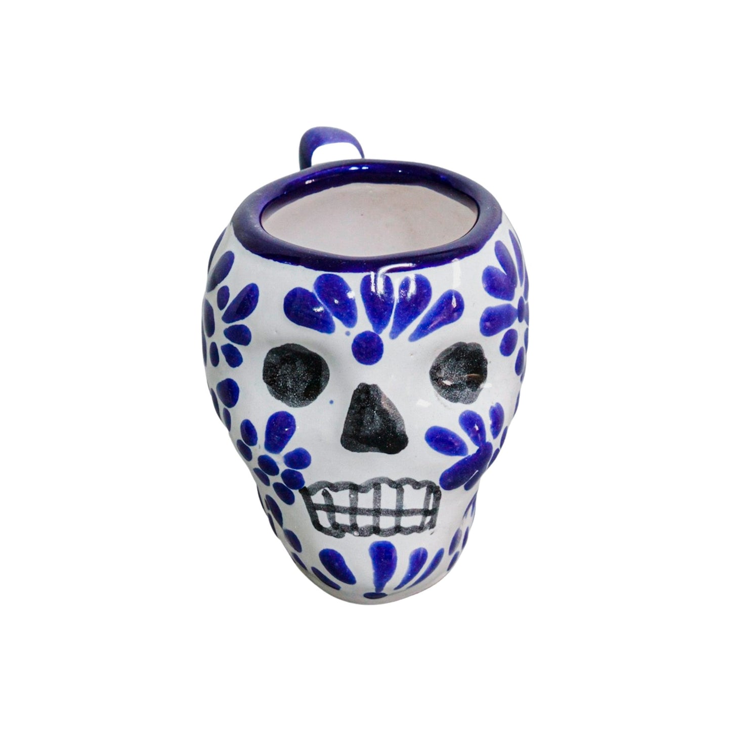 Set de 6 Tequileros de talavera con forma de calavera con asa