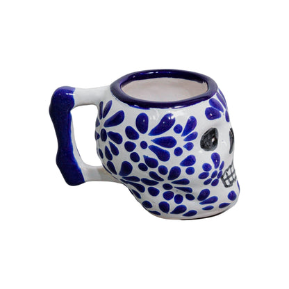 Set de 6 Tequileros de talavera con forma de calavera con asa