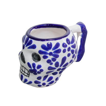 Set de 6 Tequileros de talavera con forma de calavera con asa